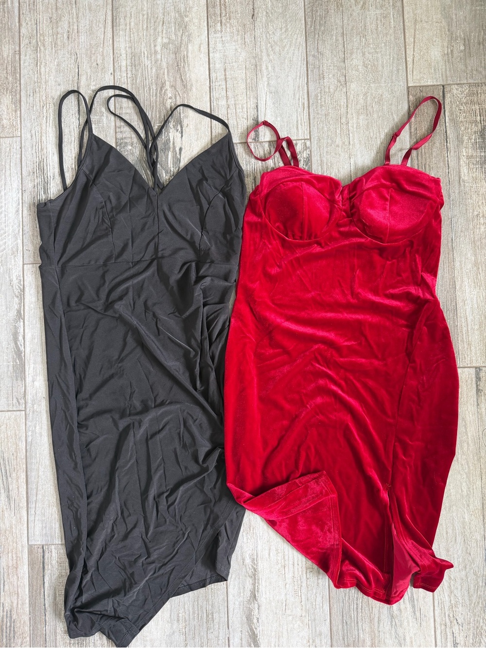 Black & Red Velvet Slip Dresses - Women's Intimates